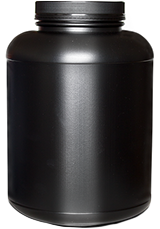 Finished black supplement tub ready for market.