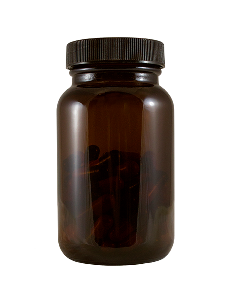 Amber glass supplement bottle.