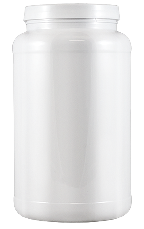 Unlabelled white supplement tub before branding.